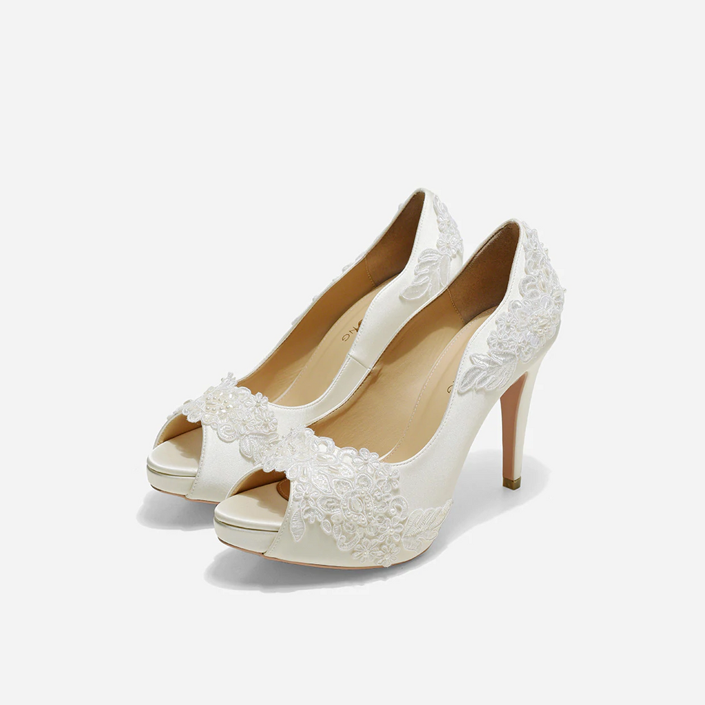 Rose Pearl White Miss Ace V2.1 White Lace Wedding Pumps