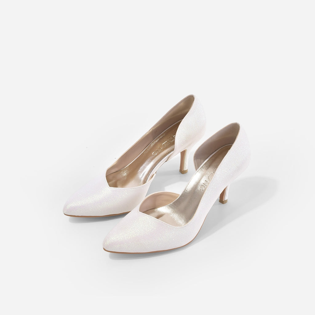 OFFICE Monaco Block Pointed Court Shoes White Leather - Mid Heels