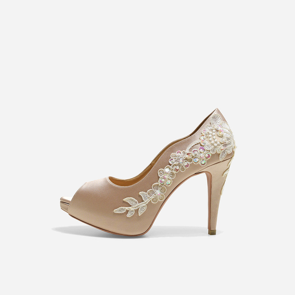 Rose Champagne Romance and More V3 Beige Lace Wedding Pumps