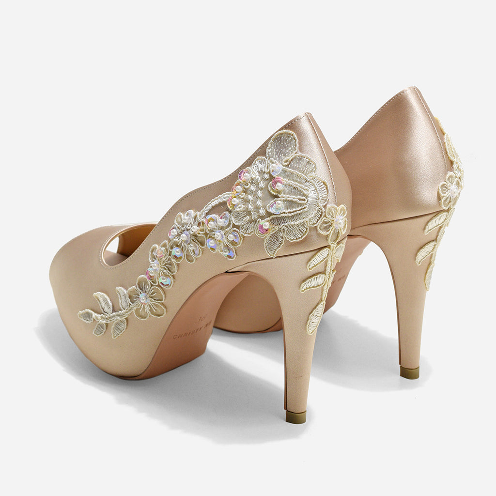 Rose Champagne Romance and More V3 Beige Lace Wedding Pumps
